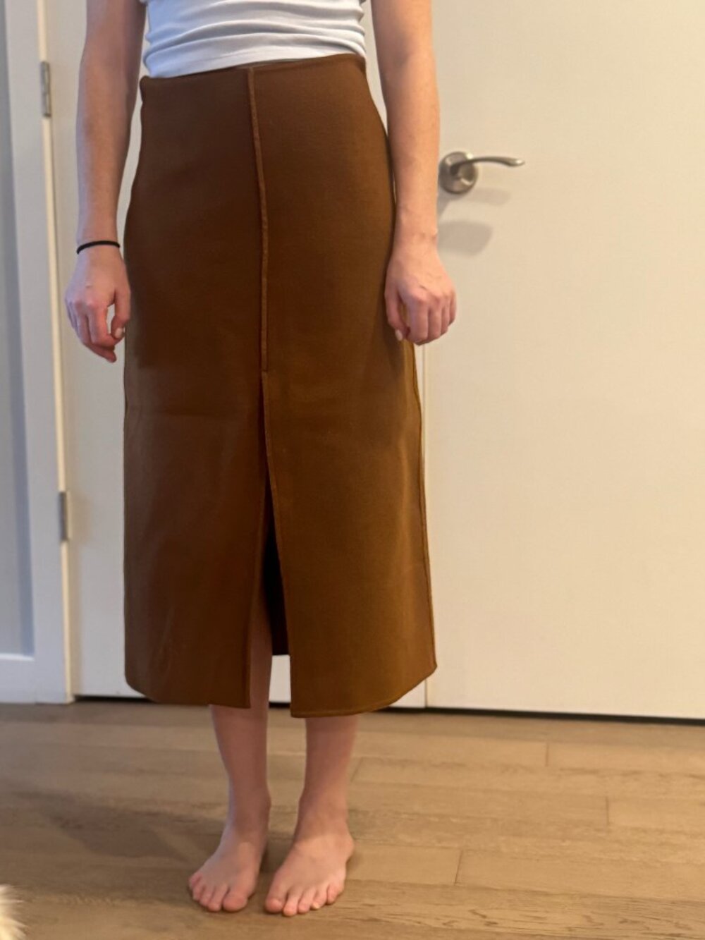 Sezane Eloane Skirt Cinnamon 100% Wool Midi Front Slit 36 / US 4
